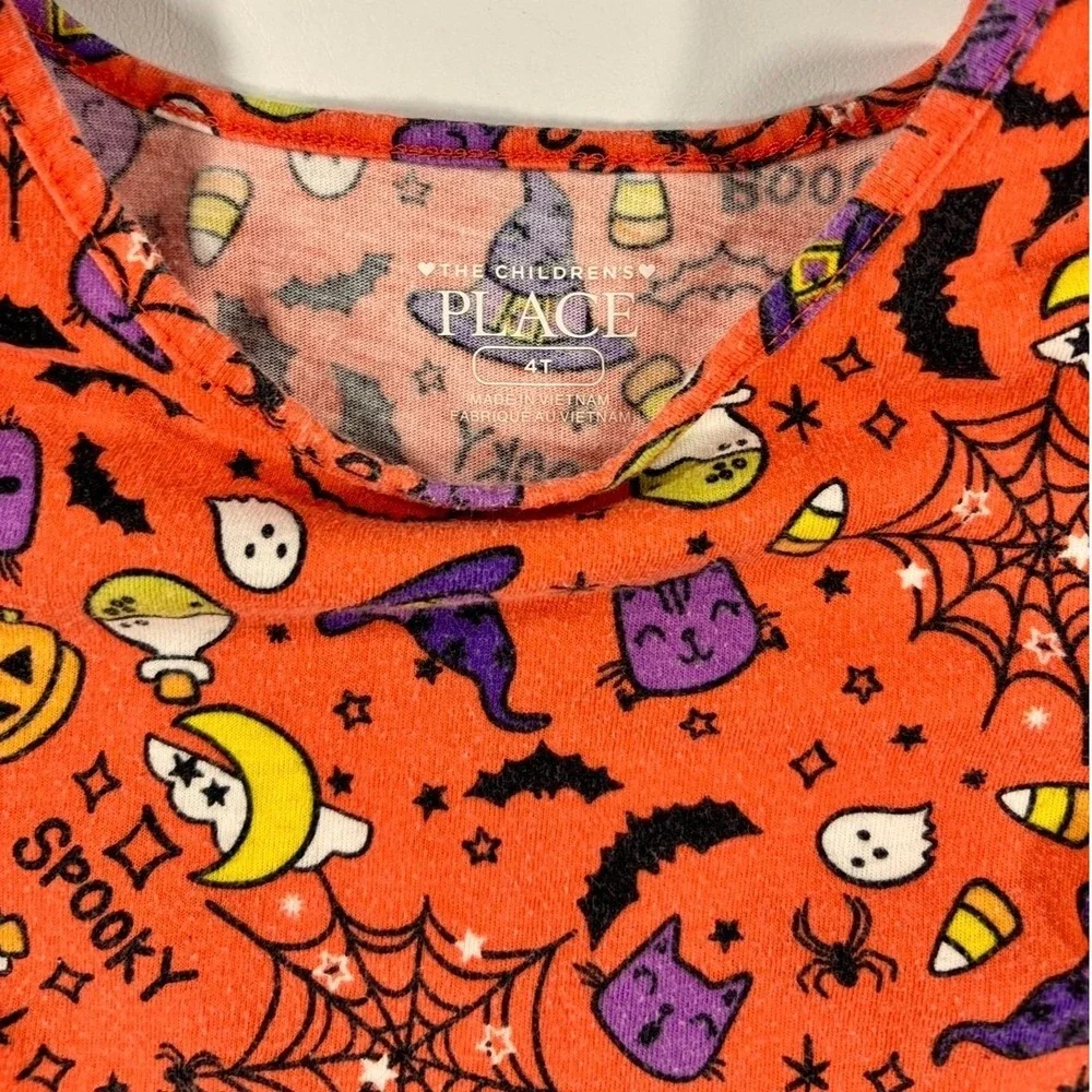 Children's Place Halloween Dress Spooky Pumpkin Print Long Sleeve Orange 4T